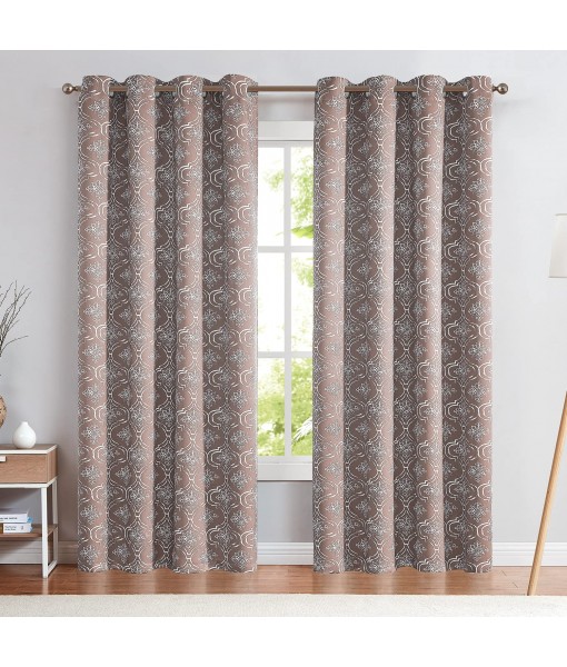 Taupe Plaid Clover Print Blackout Insulation Curtains